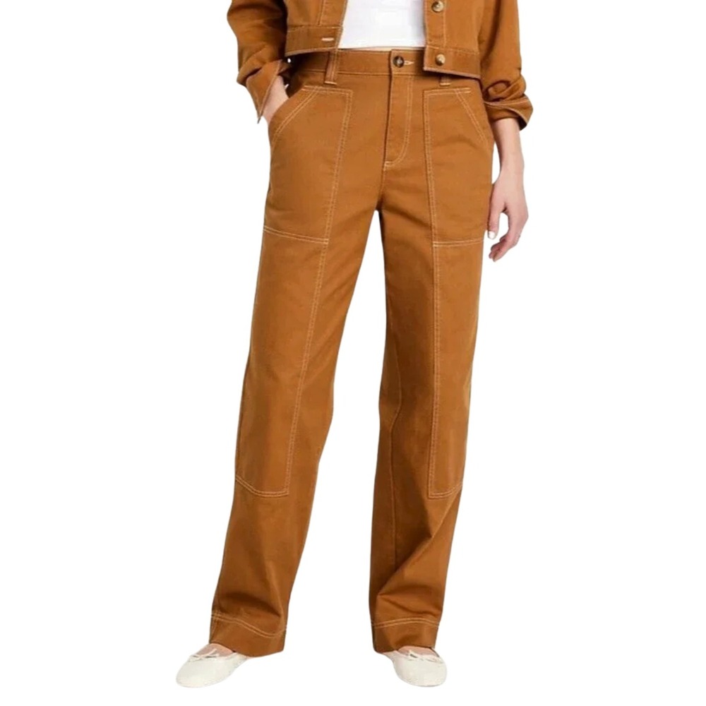 Old Navy Pants Womens Size 12 Brown Utility Carpenter High Rise Straight Cotton